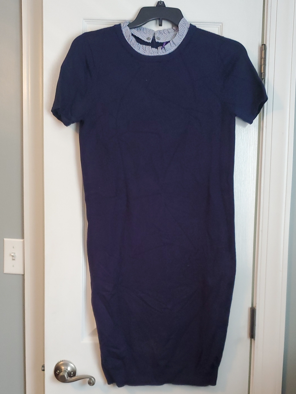 Seraphine Navy Short-Sleeve Tunic with Striped Collar